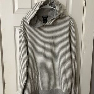 Saks Fifth Avenue Gray and White Striped Hoodie Sweater